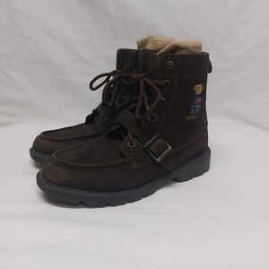 Polo Ralph Lauren Boys Boots – Brown Suede Ranger High II Sz 3 Bear Logo Lace up